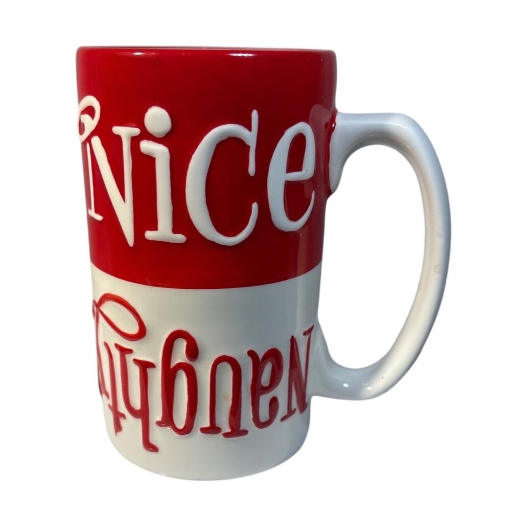 Hallmark Naughty & Nice Reversible Ceramic Mug Red & White 5.5" Tall